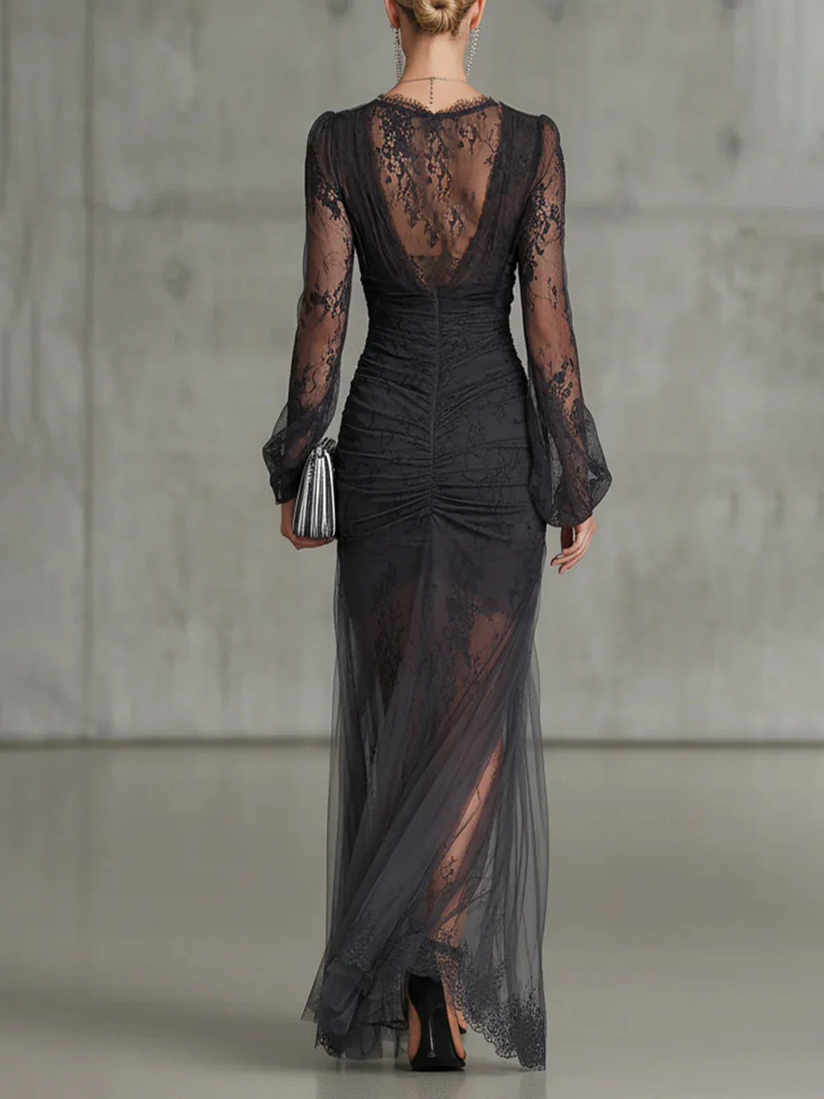 Tessie | Lace Ruched Sheer Dress