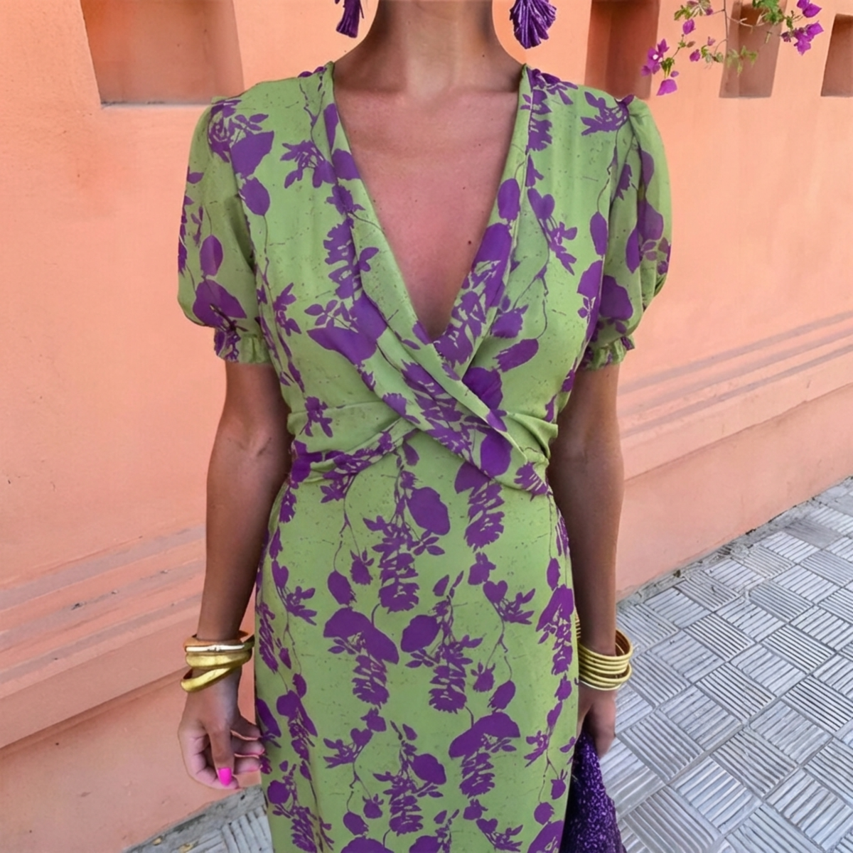 Ernestina™ - Long Floral Green Dress