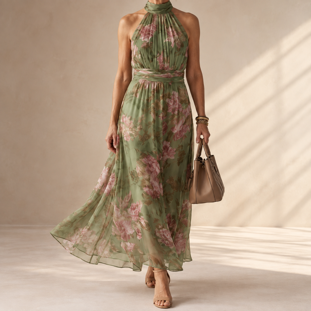 Mirelle | Gathered Halter Midi Dress