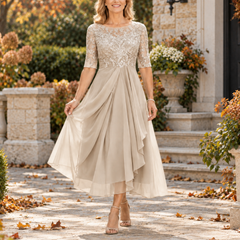 Seraphine Lace Bodice Draped Midi Dress - Ivory