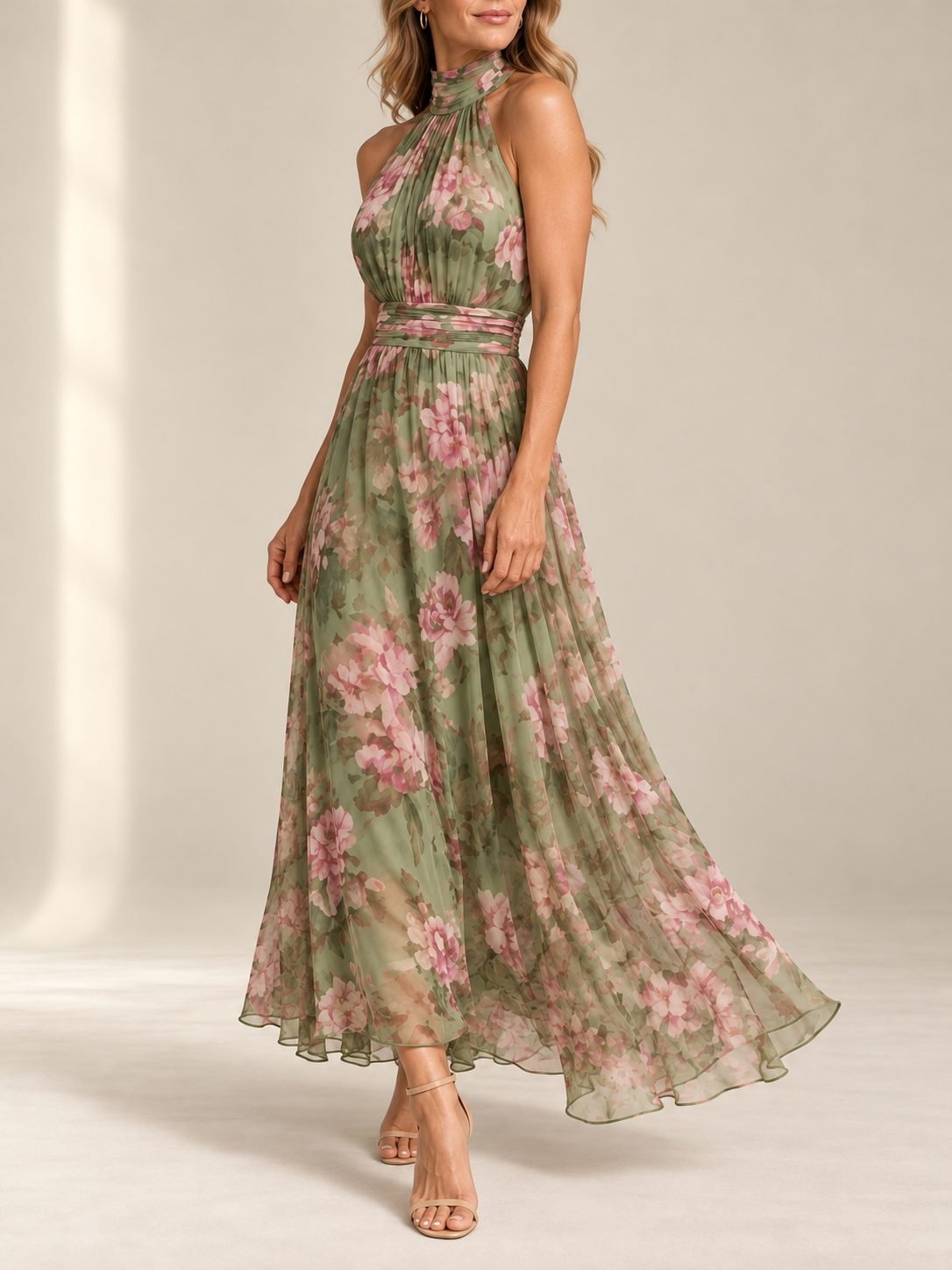 Florencia™ - Long Floral Dress with Low Neckline