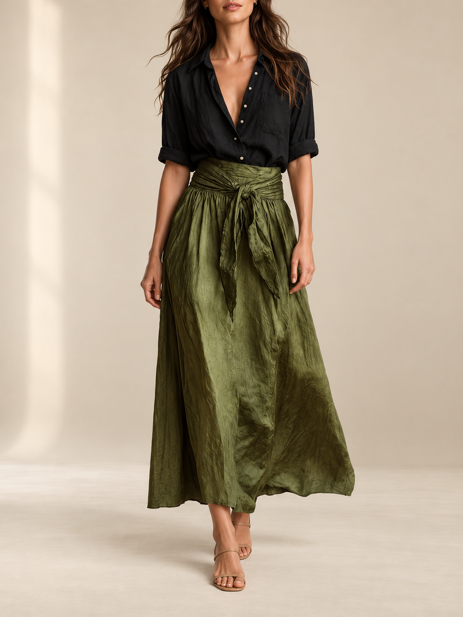 MEADOW | Two-Piece Set: Black Top and Olive Green Midi Skirt