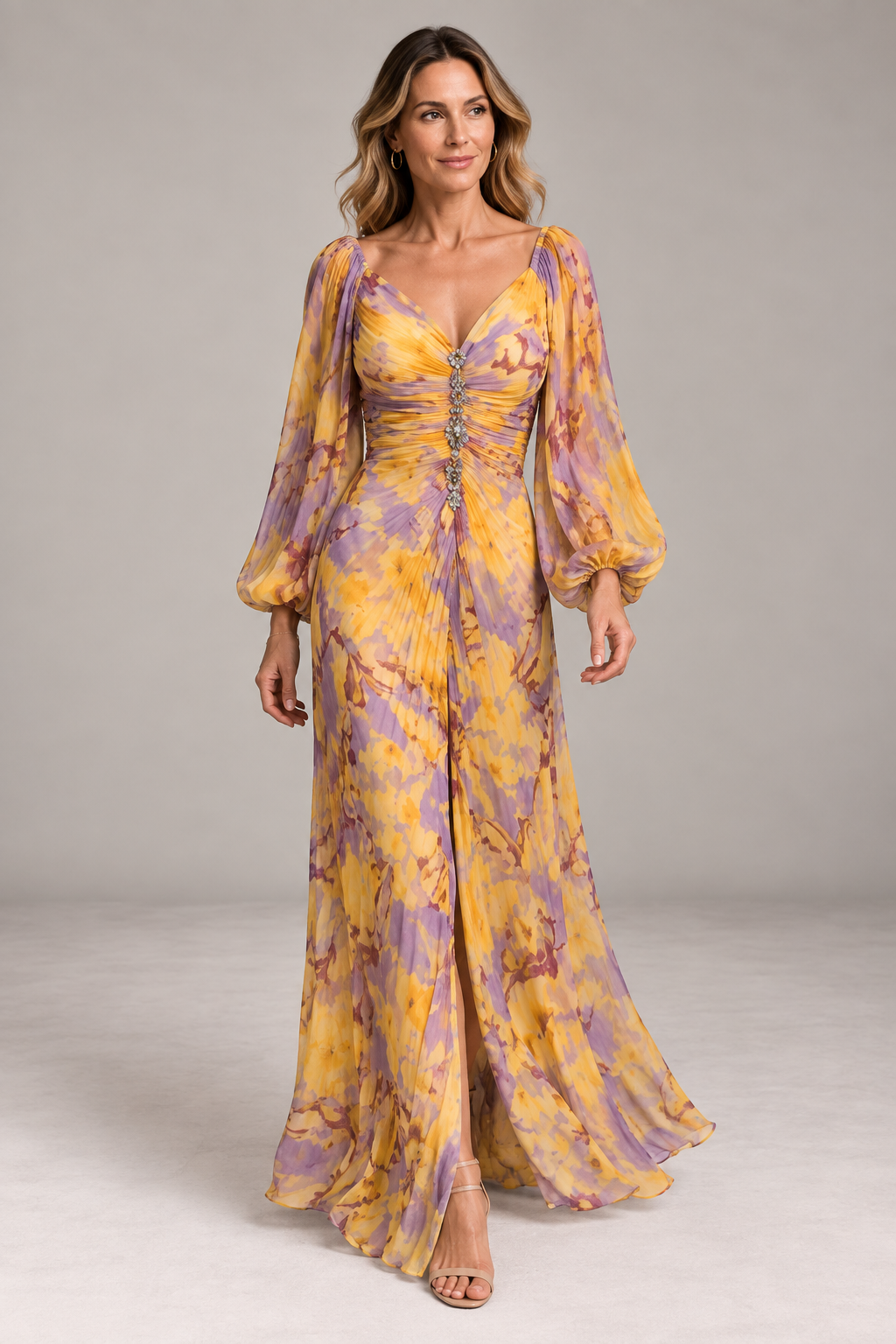 Gregoria™ - Long Floral Dress with Deep Neckline