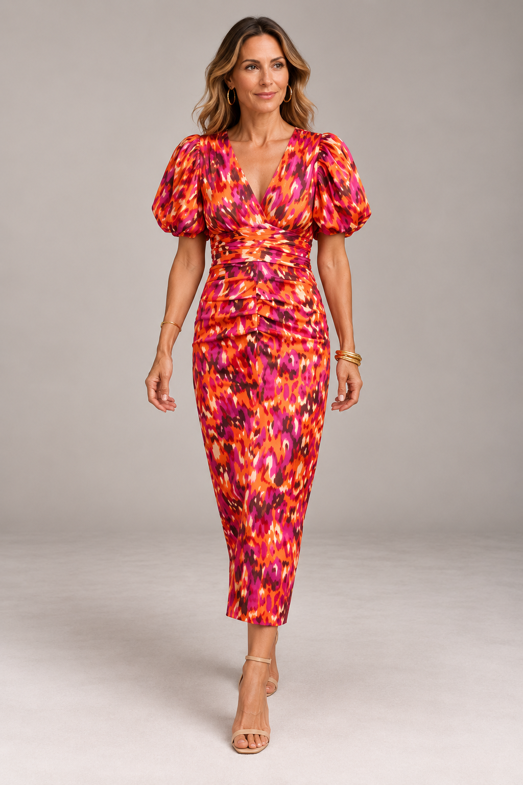 Carla™ - Floral Midi Dress with Puff Sleeves