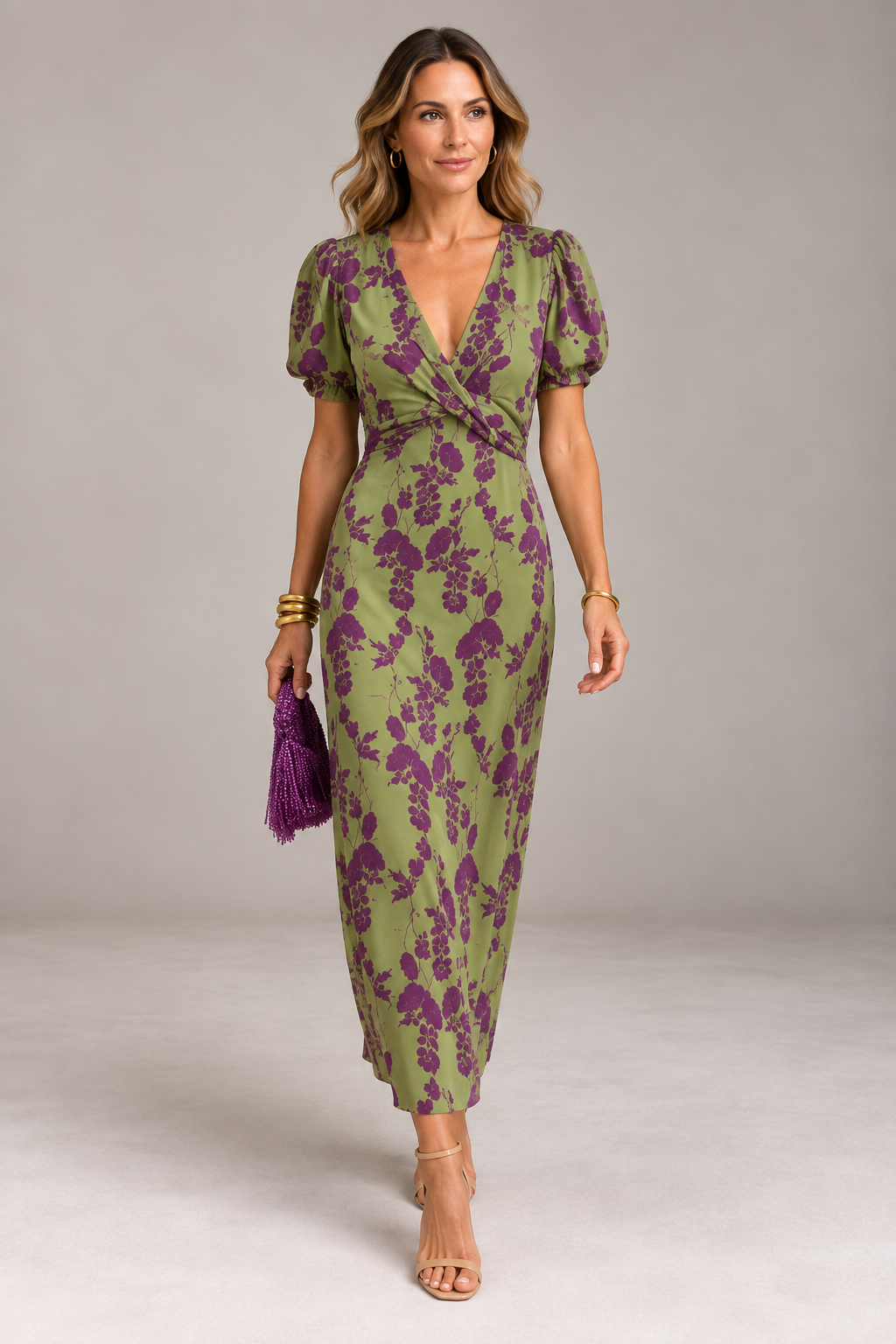 Ernestina™ - Long Floral Green Dress