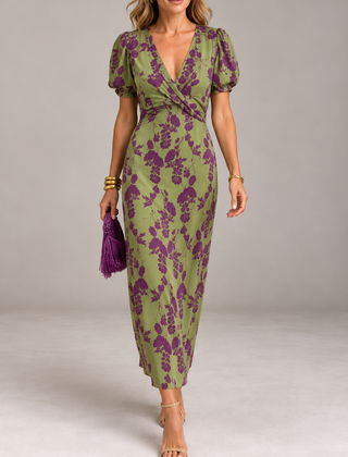 Ernestina™ - Long Floral Green Dress
