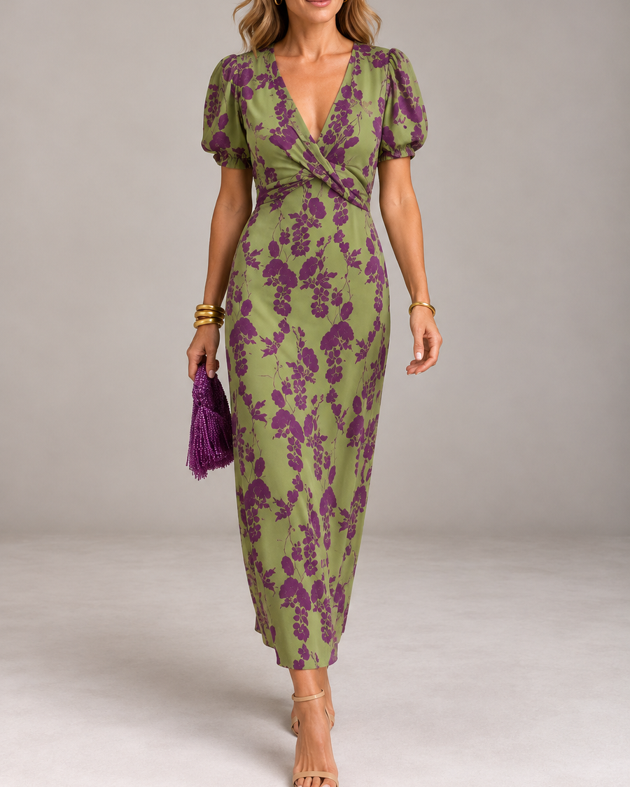 Ernestina™ - Long Floral Green Dress