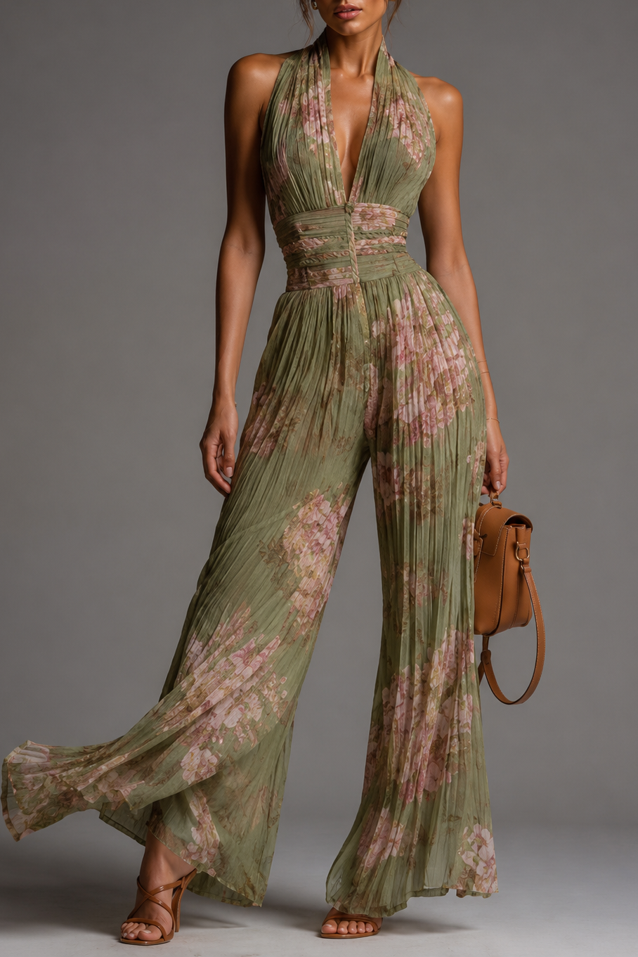 Elara™ Pleated Floral Chiffon Jumpsuit