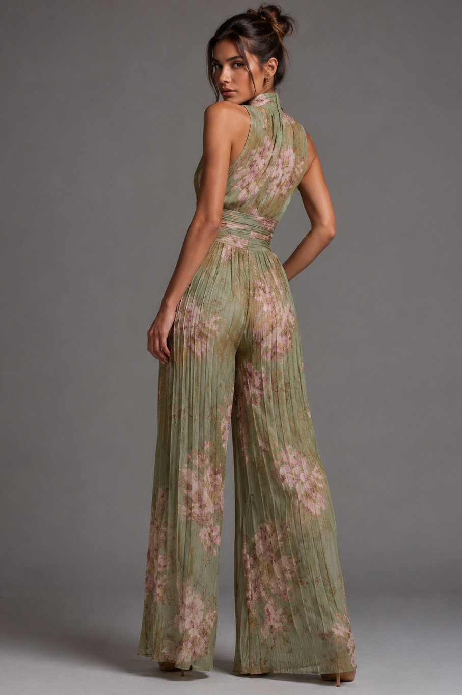 Elara™ Pleated Floral Chiffon Jumpsuit
