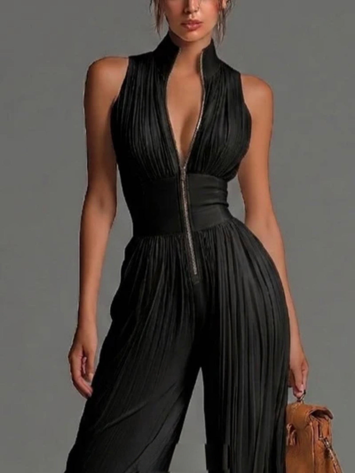 Zsófia Jumpsuit – White Pleated Chiffon