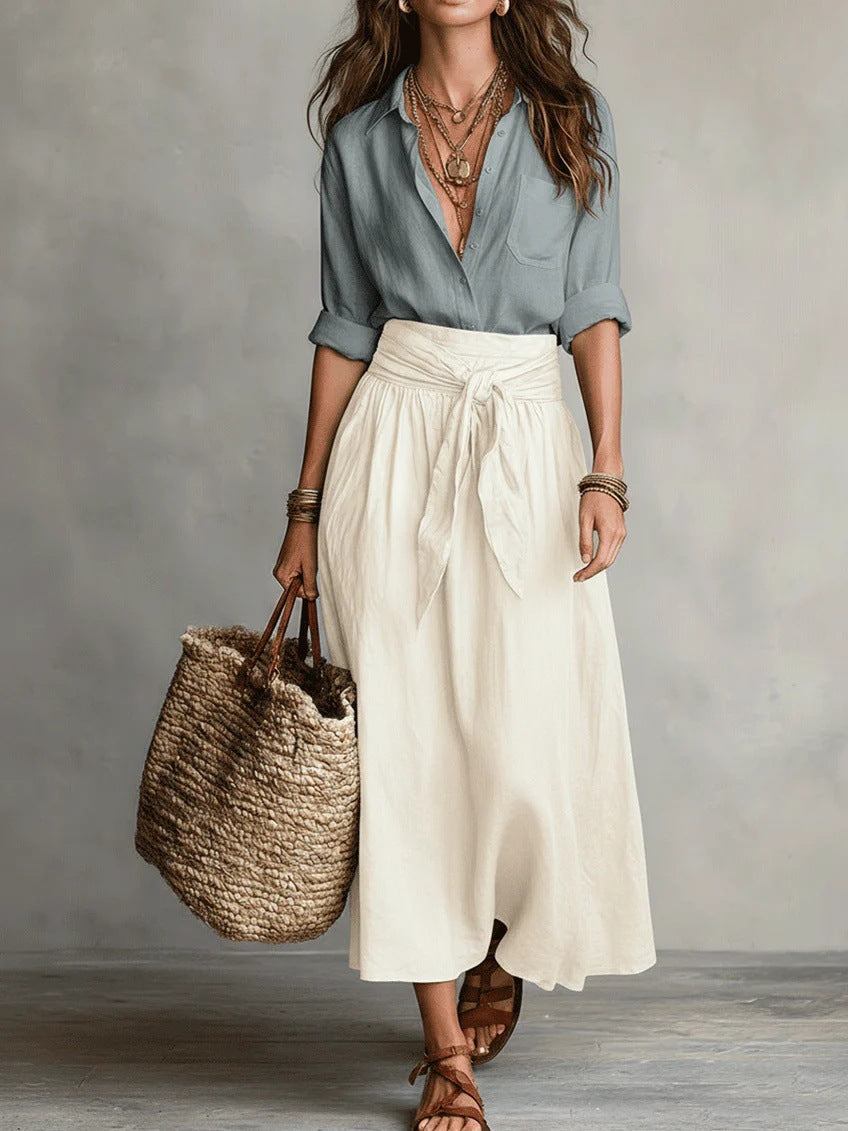 MEADOW | Two-Piece Set: Black Top and Olive Green Midi Skirt