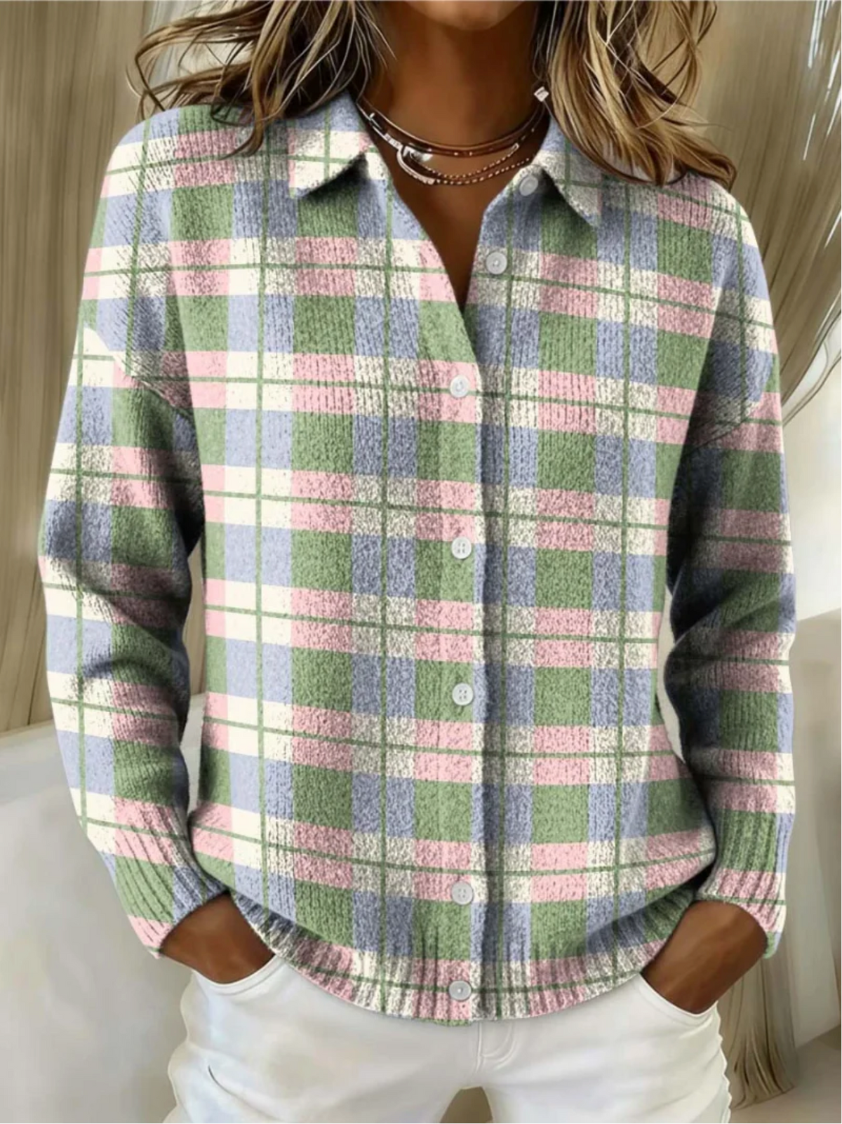 Margot | Pastel Plaid Button Cardigan
