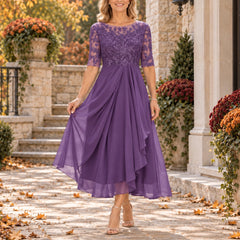 Seraphine Lace Bodice Draped Midi Dress - Lavender