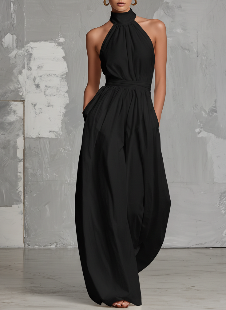 Zoltán | Elegant white woven sleeveless halter-neck jumpsuit