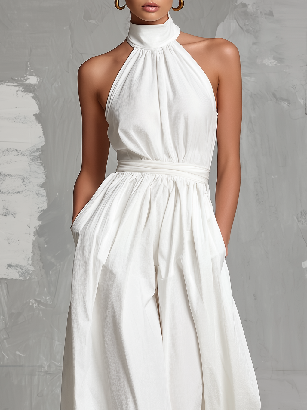 Zoltán | Elegant white woven sleeveless halter-neck jumpsuit