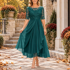 Seraphine Lace Bodice Draped Midi Dress - Teal
