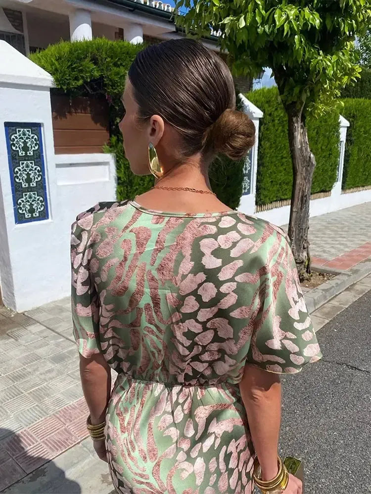 Cordelia™ - Elegant Copper Print Midi Dress
