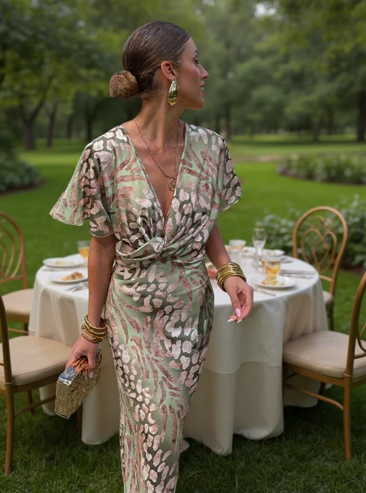 Cordelia™ - Elegant Copper Print Midi Dress