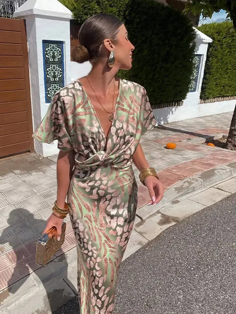 Cordelia™ - Elegant Copper Print Midi Dress